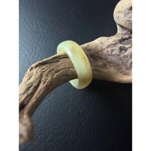 Natural Jade band ring 7.5 light yellow tone untreated minimalist stone jewelry